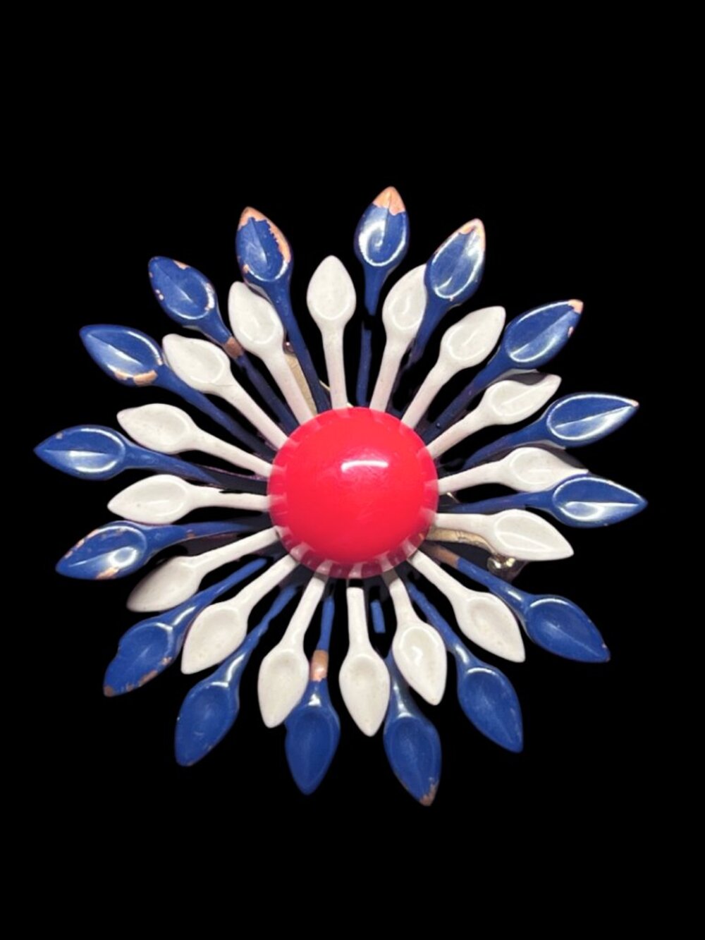 Vintage 1970s Red White and Blue Enamel Flower Brooch